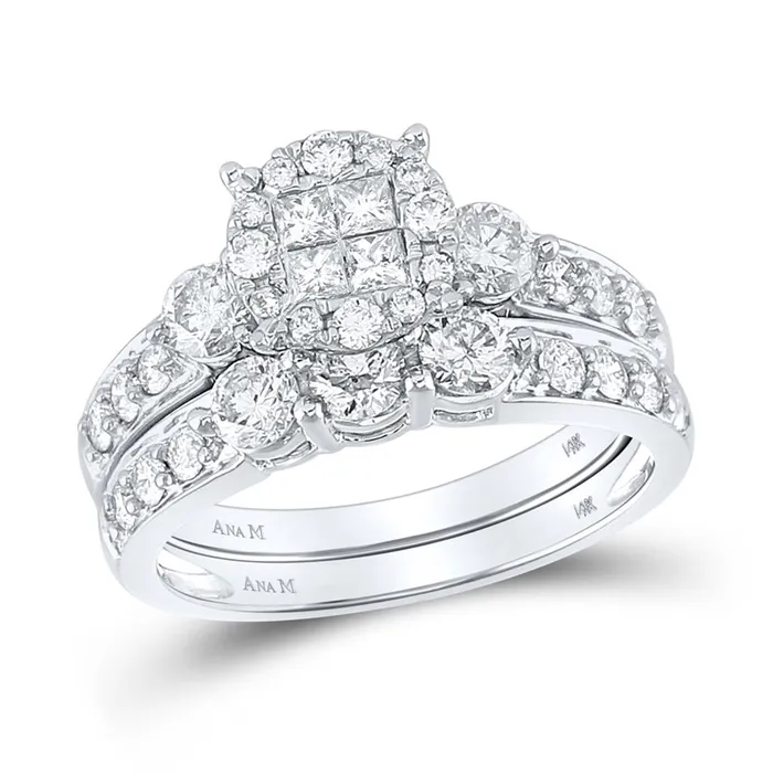 gndatlanta Rings 14k White Gold Princess Diamond Bridal Wedding Ring Set 112 Cttw