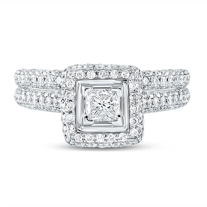 gndatlanta Rings 14k White Gold Princess Diamond Halo Bridal Wedding Ring Set 114 Cttw Certified gndatlanta Rings 14k White Gold Princess Diamond Halo Bridal Wedding Ring Set 114 Cttw Certified