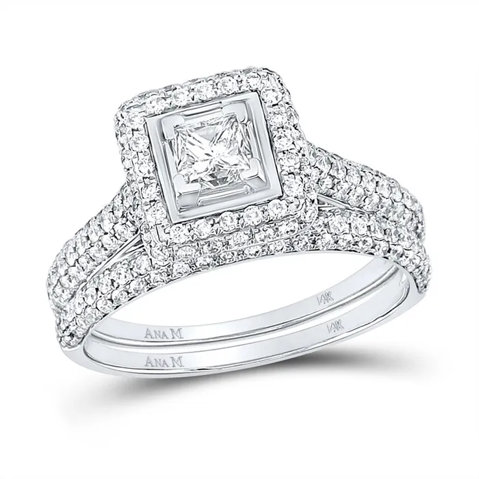 gndatlanta Rings 14k White Gold Princess Diamond Halo Bridal Wedding Ring Set 114 Cttw Certified