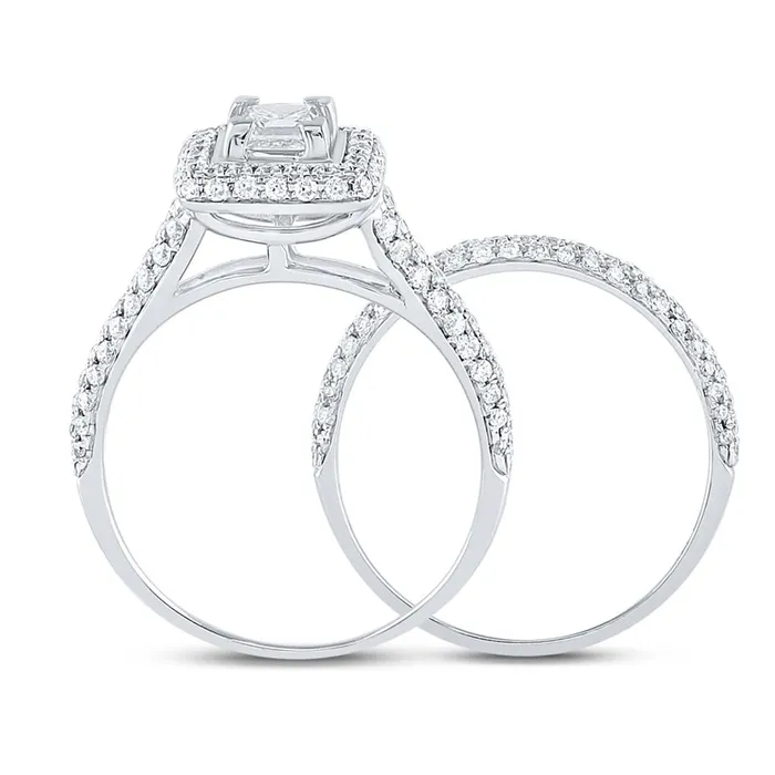 gndatlanta Rings 14k White Gold Princess Diamond Halo Bridal Wedding Ring Set 114 Cttw Certified