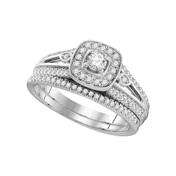 gndatlanta Rings 14k White Gold Round Diamond Halo Bridal Wedding Ring Set 12 Cttw gndatlanta Rings 14k White Gold Round Diamond Halo Bridal Wedding Ring Set 12 Cttw