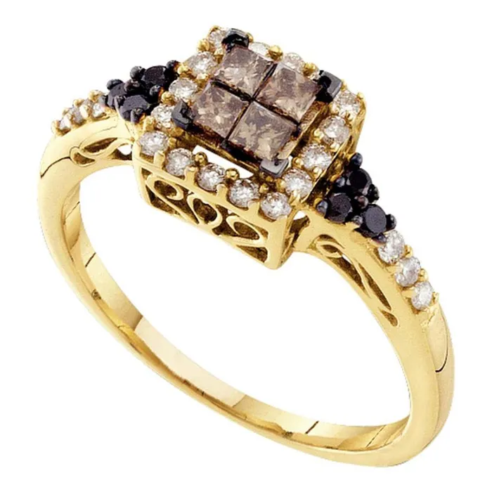 gndatlanta Rings 14k Yellow Gold Princess Brown Diamond Cluster Ring 12 Cttw