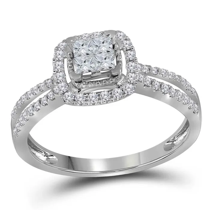 gndatlanta Rings 14kt White Gold Princess Diamond Cluster Fashion Ring 12 Cttw