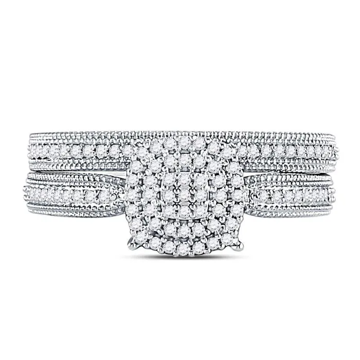 gndatlanta Rings 14kt White Gold Round Diamond Milgrain Bridal Wedding Ring Set 13 Cttw gndatlanta Rings 14kt White Gold Round Diamond Milgrain Bridal Wedding Ring Set 13 Cttw