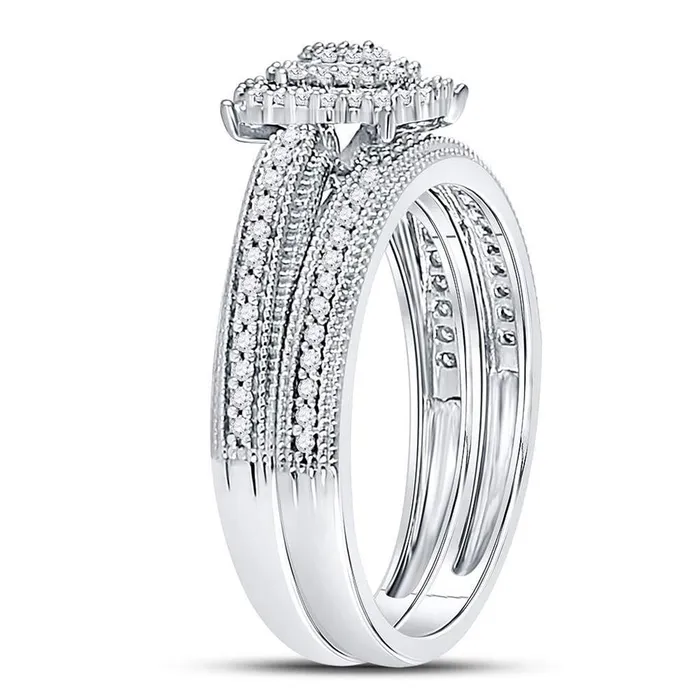 gndatlanta Rings 14kt White Gold Round Diamond Milgrain Bridal Wedding Ring Set 13 Cttw