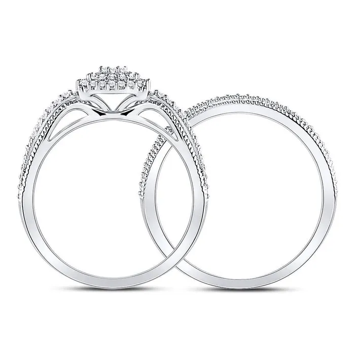 gndatlanta Rings 14kt White Gold Round Diamond Milgrain Bridal Wedding Ring Set 13 Cttw