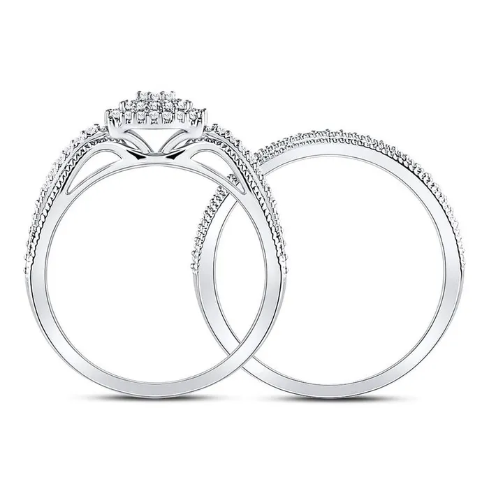 gndatlanta Rings 14kt White Gold Round Diamond Milgrain Bridal Wedding Ring Set 13 Cttw