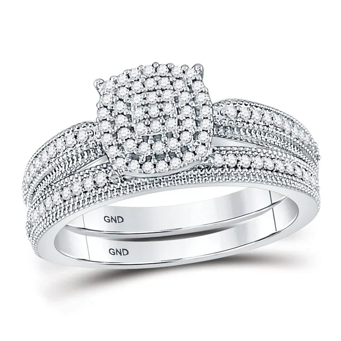 gndatlanta Rings 14kt White Gold Round Diamond Milgrain Bridal Wedding Ring Set 13 Cttw