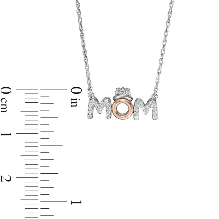 Goldia 01 CT TW Natural Diamond MOM with Crown in Sterling Silver with 10K Rose Gold Necklaces Goldia 01 CT TW Natural Diamond MOM with Crown in Sterling Silver with 10K Rose Gold Necklaces