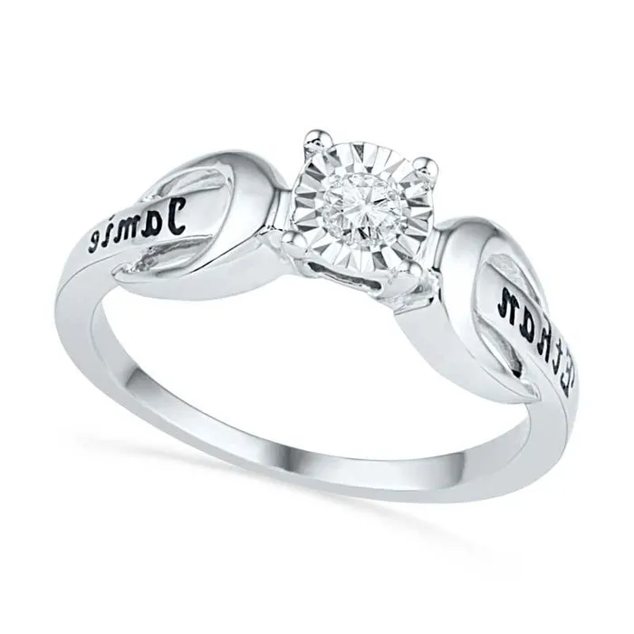 Goldia 010 CT Natural Diamond Solitaire Promise Ring in Sterling Silver 2 Names Rings
