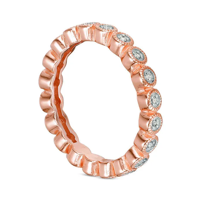 Goldia 010 CT TW Natural Diamond Antique VintageStyle Three Piece Stackable Band Set in Sterling Silver with Solid 18K Rose Gold Plate Rings Goldia 010 CT TW Natural Diamond Antique VintageStyle Three Piece Stackable Band Set in Sterling Silver with Solid 18K Rose Gold Plate Rings