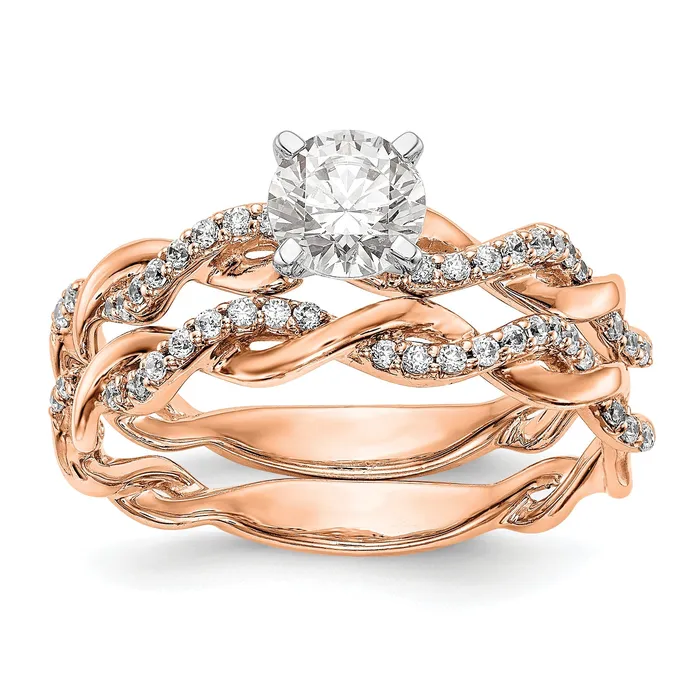 Goldia 011ct CZ Solid Real 14k Rose Gold Peg Set CrissCross Engagement Ring Rings