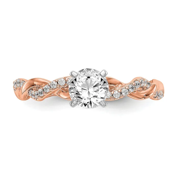 Goldia 011ct CZ Solid Real 14k Rose Gold Peg Set CrissCross Engagement Ring Rings