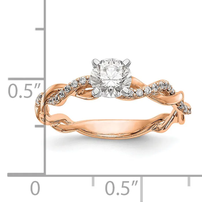 Goldia 011ct CZ Solid Real 14k Rose Gold Peg Set CrissCross Engagement Ring Rings