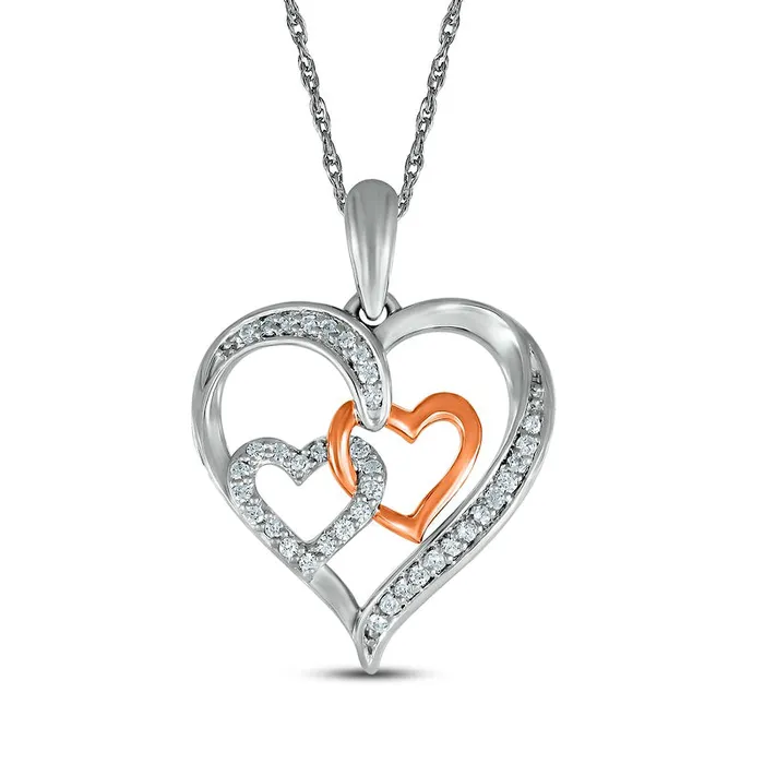 Goldia 017 CT TW Natural Diamond Interlocking Heart Trio Pendant in Sterling Silver and 10K Rose Gold Necklaces Goldia 017 CT TW Natural Diamond Interlocking Heart Trio Pendant in Sterling Silver and 10K Rose Gold Necklaces