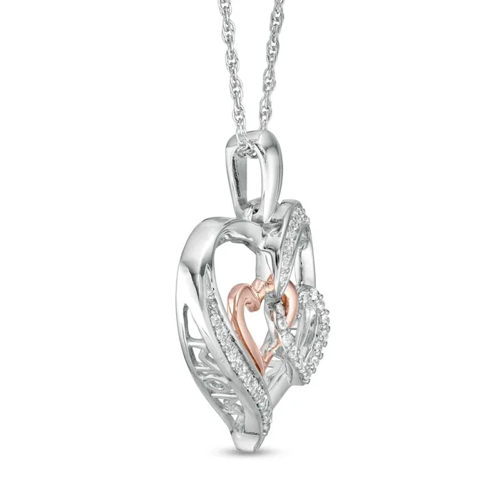 Goldia 017 CT TW Natural Diamond Interlocking Heart Trio Pendant in Sterling Silver and 10K Rose Gold Necklaces Goldia 017 CT TW Natural Diamond Interlocking Heart Trio Pendant in Sterling Silver and 10K Rose Gold Necklaces