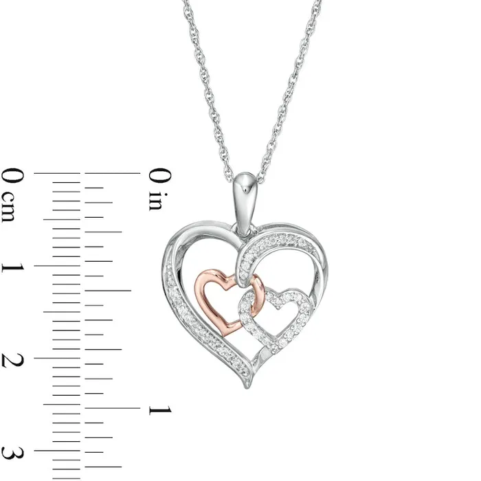 Goldia 017 CT TW Natural Diamond Interlocking Heart Trio Pendant in Sterling Silver and 10K Rose Gold Necklaces Goldia 017 CT TW Natural Diamond Interlocking Heart Trio Pendant in Sterling Silver and 10K Rose Gold Necklaces