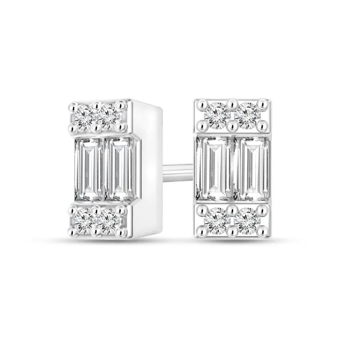 Goldia 02 CT TW Baguette and Round Diamond Rectangle Stud Earrings in 10K White Gold Earrings Goldia 02 CT TW Baguette and Round Diamond Rectangle Stud Earrings in 10K White Gold Earrings