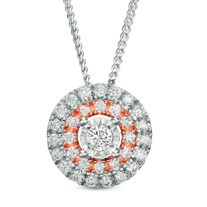 Goldia 025 CT TW Natural Diamond Double Frame Pendant in Sterling Silver and 10K Rose Gold Necklaces Goldia 025 CT TW Natural Diamond Double Frame Pendant in Sterling Silver and 10K Rose Gold Necklaces
