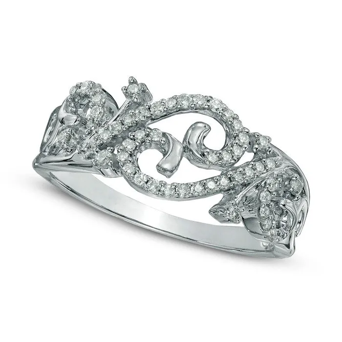 Goldia 025 CT TW Natural Diamond Open Scroll Ring in Solid 10K White Gold Rings Goldia 025 CT TW Natural Diamond Open Scroll Ring in Solid 10K White Gold Rings