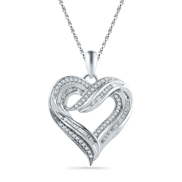 Goldia 05 CT TW Natural Diamond Layered Heart Pendant in Sterling Silver Necklaces Goldia 05 CT TW Natural Diamond Layered Heart Pendant in Sterling Silver Necklaces
