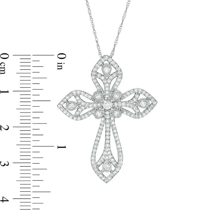 Goldia 075 CT TW Natural Diamond Petal Cross Pendant in 10K White Gold Necklaces Goldia 075 CT TW Natural Diamond Petal Cross Pendant in 10K White Gold Necklaces