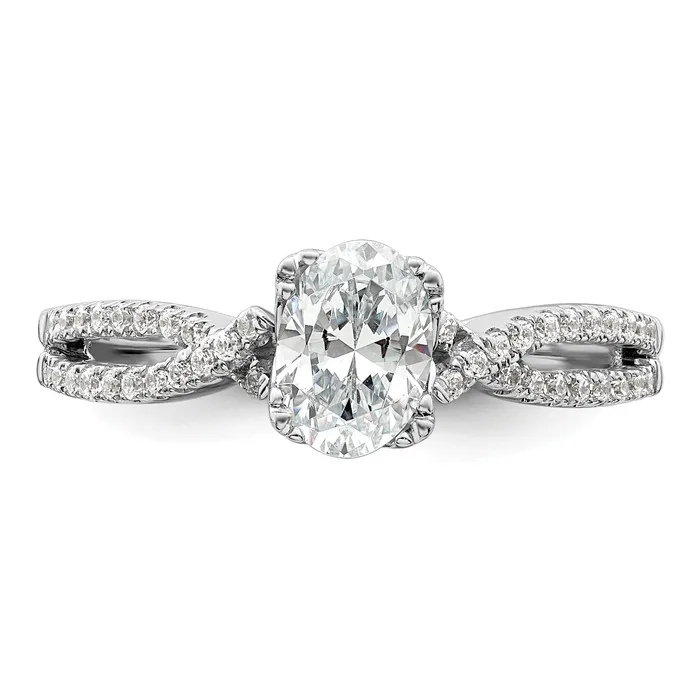 Goldia 075ct CZ Solid Real 14k White Polish Criss Cross 34ct Oval Eng Dia Ring Rings