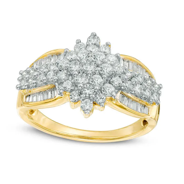 Goldia 10 CT TW Composite Natural Diamond Marquise MultiRow Engagement Ring in Solid 10K Yellow Gold Rings Goldia 10 CT TW Composite Natural Diamond Marquise MultiRow Engagement Ring in Solid 10K Yellow Gold Rings