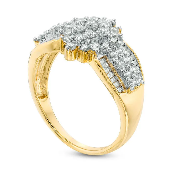 Goldia 10 CT TW Composite Natural Diamond Marquise MultiRow Engagement Ring in Solid 10K Yellow Gold Rings Goldia 10 CT TW Composite Natural Diamond Marquise MultiRow Engagement Ring in Solid 10K Yellow Gold Rings