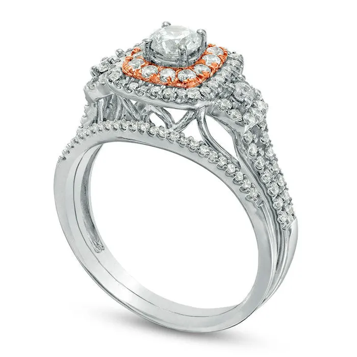 Goldia 10 CT TW Natural Diamond Double Cushion Frame Bridal Engagement Ring Set in Solid 14K TwoTone Gold Rings Goldia 10 CT TW Natural Diamond Double Cushion Frame Bridal Engagement Ring Set in Solid 14K TwoTone Gold Rings