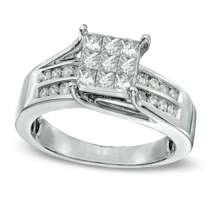 Goldia 10 CT TW PrincessCut Composite Natural Diamond Engagement Ring in Solid 14K White Gold Rings Goldia 10 CT TW PrincessCut Composite Natural Diamond Engagement Ring in Solid 14K White Gold Rings