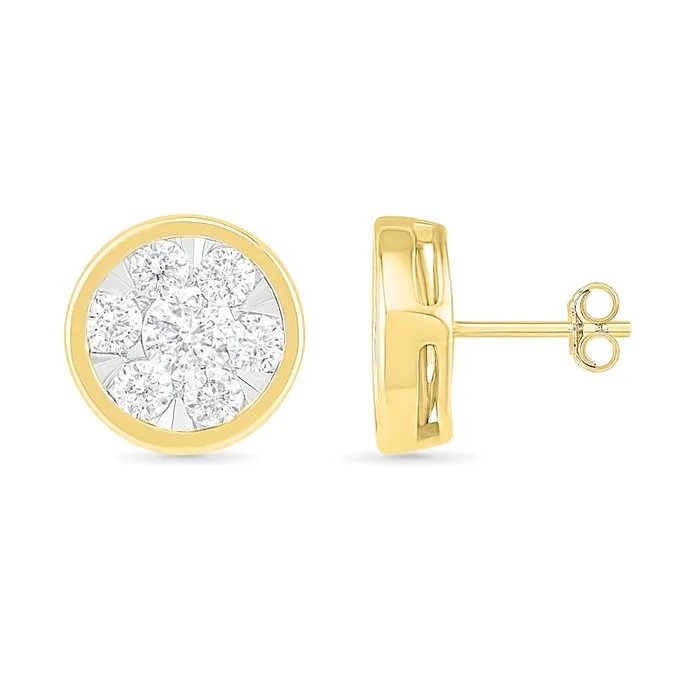 Goldia 1 CT TW Composite Diamond Circle Stud Earrings in 10K Gold Earrings Goldia 1 CT TW Composite Diamond Circle Stud Earrings in 10K Gold Earrings