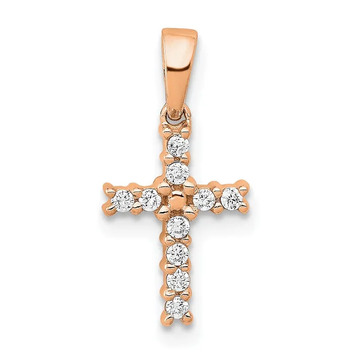 Goldia 14k Rose Gold Real Diamond Latin Cross Pendant Necklaces