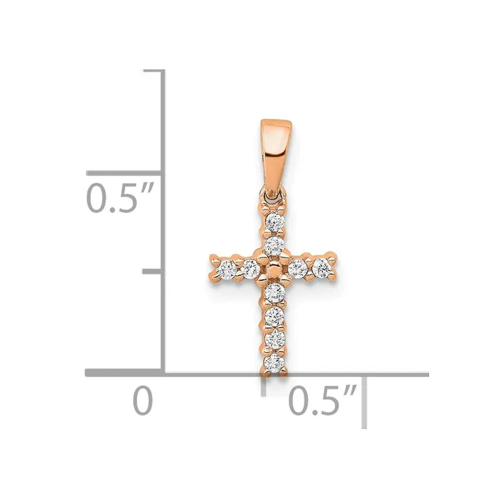 Goldia 14k Rose Gold Real Diamond Latin Cross Pendant Necklaces