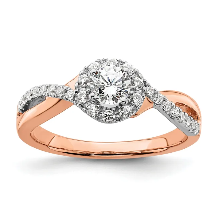 Goldia 14k TwoTone Rose and White Gold 58 Ct Lab Grown Diamond VSSI G Round Fancy Halo Engagement Ring Rings Goldia 14k TwoTone Rose and White Gold 58 Ct Lab Grown Diamond VSSI G Round Fancy Halo Engagement Ring Rings