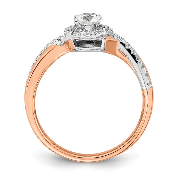 Goldia 14k TwoTone Rose and White Gold 58 Ct Lab Grown Diamond VSSI G Round Fancy Halo Engagement Ring Rings