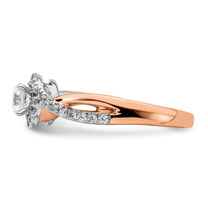 Goldia 14k TwoTone Rose and White Gold 58 Ct Lab Grown Diamond VSSI G Round Fancy Halo Engagement Ring Rings
