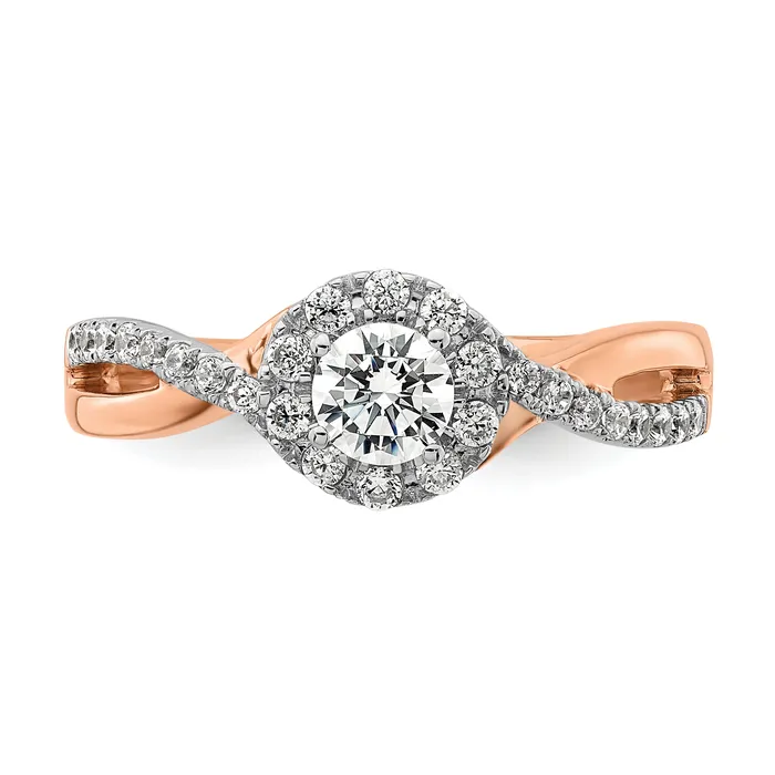 Goldia 14k TwoTone Rose and White Gold 58 Ct Lab Grown Diamond VSSI G Round Fancy Halo Engagement Ring Rings