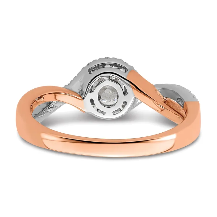 Goldia 14k TwoTone Rose and White Gold 58 Ct Lab Grown Diamond VSSI G Round Fancy Halo Engagement Ring Rings
