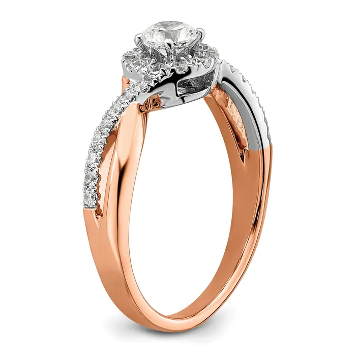 Goldia 14k TwoTone Rose and White Gold 58 Ct Lab Grown Diamond VSSI G Round Fancy Halo Engagement Ring Rings