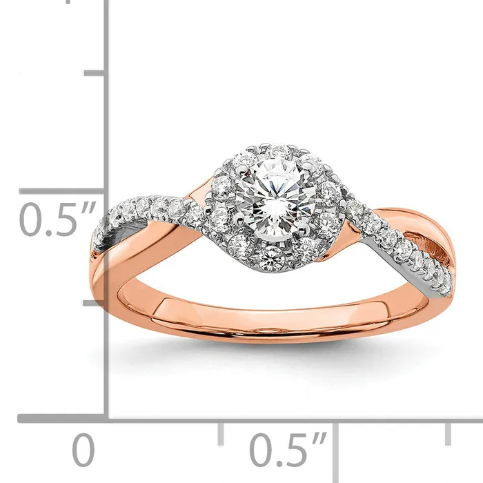 Goldia 14k TwoTone Rose and White Gold 58 Ct Lab Grown Diamond VSSI G Round Fancy Halo Engagement Ring Rings