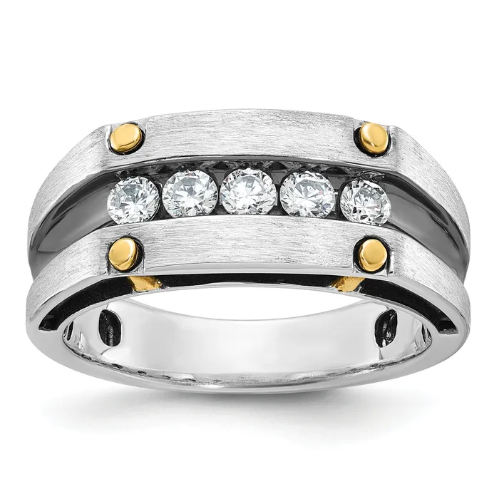 Goldia 14k Twotone Two Tone with Black Rhodium 12 Ct Lab Grown Diamond VSSI G Five Stone Polished Satin and Grooved Mens Ring Rings Goldia 14k Twotone Two Tone with Black Rhodium 12 Ct Lab Grown Diamond VSSI G Five Stone Polished Satin and Grooved Mens Ring Rings