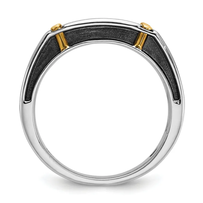 Goldia 14k Twotone Two Tone with Black Rhodium 12 Ct Lab Grown Diamond VSSI G Five Stone Polished Satin and Grooved Mens Ring Rings
