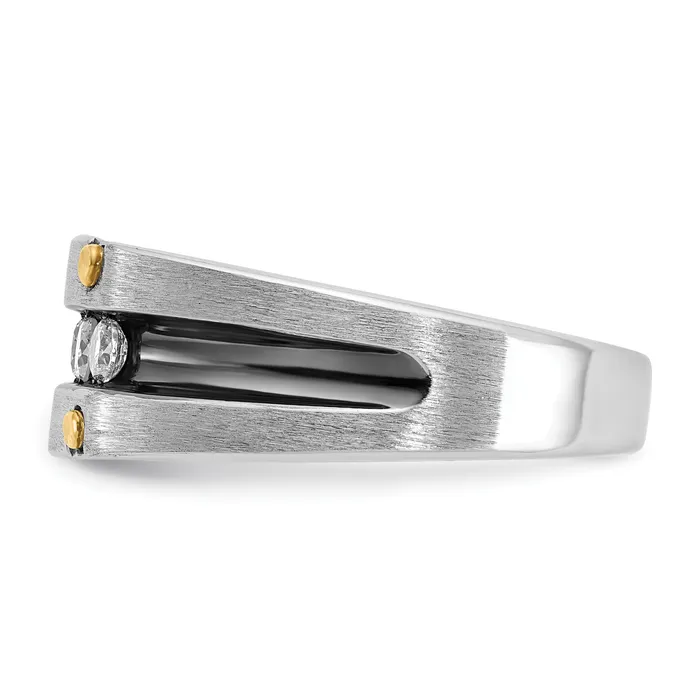 Goldia 14k Twotone Two Tone with Black Rhodium 12 Ct Lab Grown Diamond VSSI G Five Stone Polished Satin and Grooved Mens Ring Rings