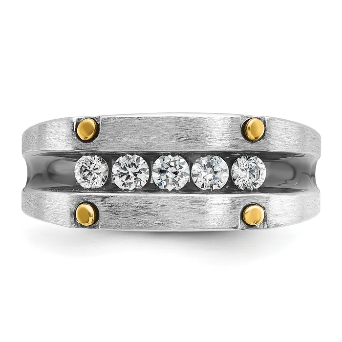Goldia 14k Twotone Two Tone with Black Rhodium 12 Ct Lab Grown Diamond VSSI G Five Stone Polished Satin and Grooved Mens Ring Rings