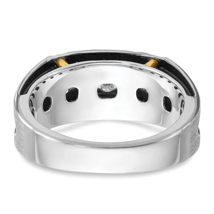 Goldia 14k Twotone Two Tone with Black Rhodium 12 Ct Lab Grown Diamond VSSI G Five Stone Polished Satin and Grooved Mens Ring Rings