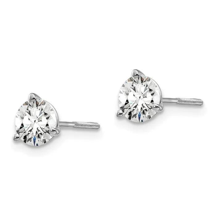 Goldia 14k White Gold 1 ctw Certified Lab Grown Diamond VSSI G Round 3 Prong Heavy Wt Screwback Stud Earrings Earrings