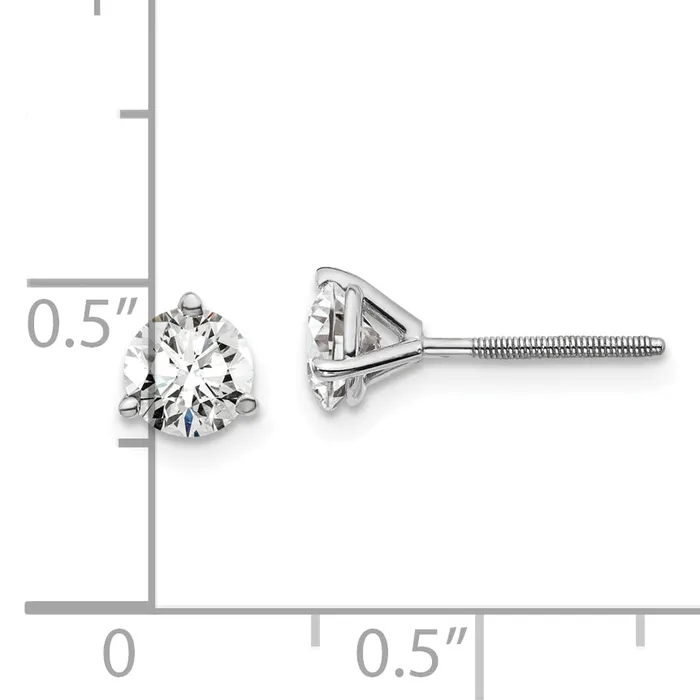Goldia 14k White Gold 1 ctw Certified Lab Grown Diamond VSSI G Round 3 Prong Heavy Wt Screwback Stud Earrings Earrings