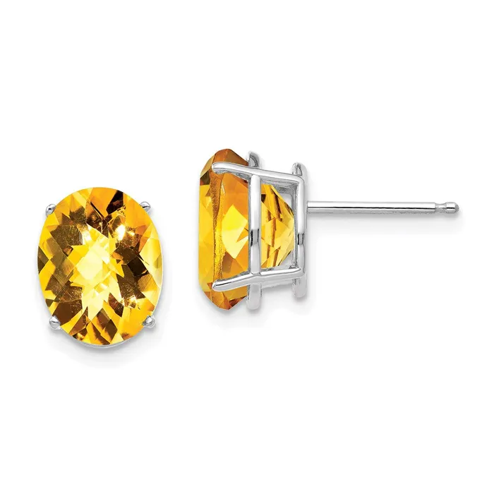 Goldia 14k White Gold 10x8mm Oval Citrine Checker Earrings Earrings