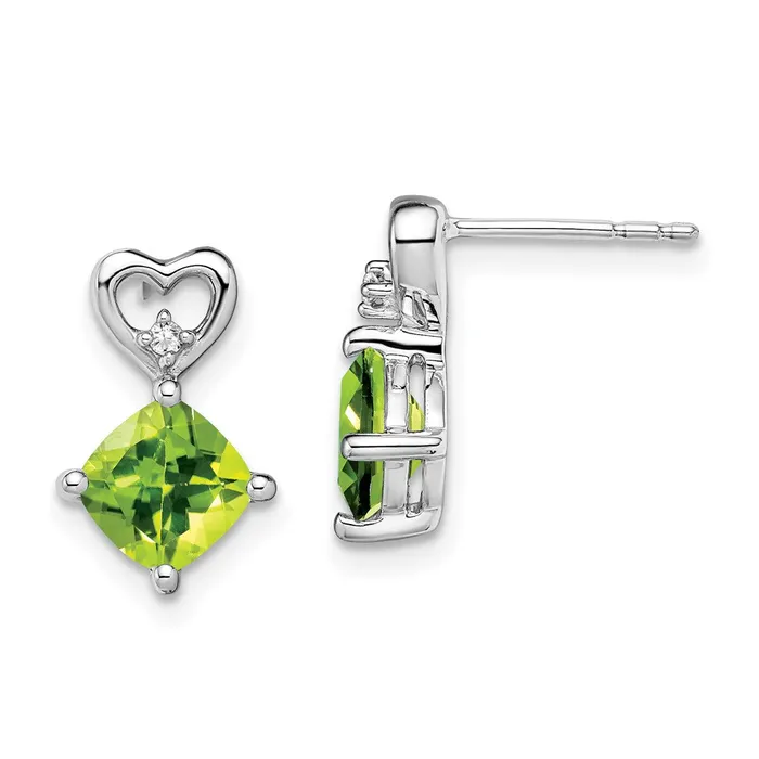 Goldia 14k White Gold Peridot and Real Diamond Heart Earrings Earrings